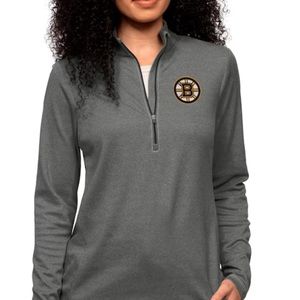 Boston Bruins Antigua Women's Epic Quarter-Zip Pullover Top - Heather Charcoal